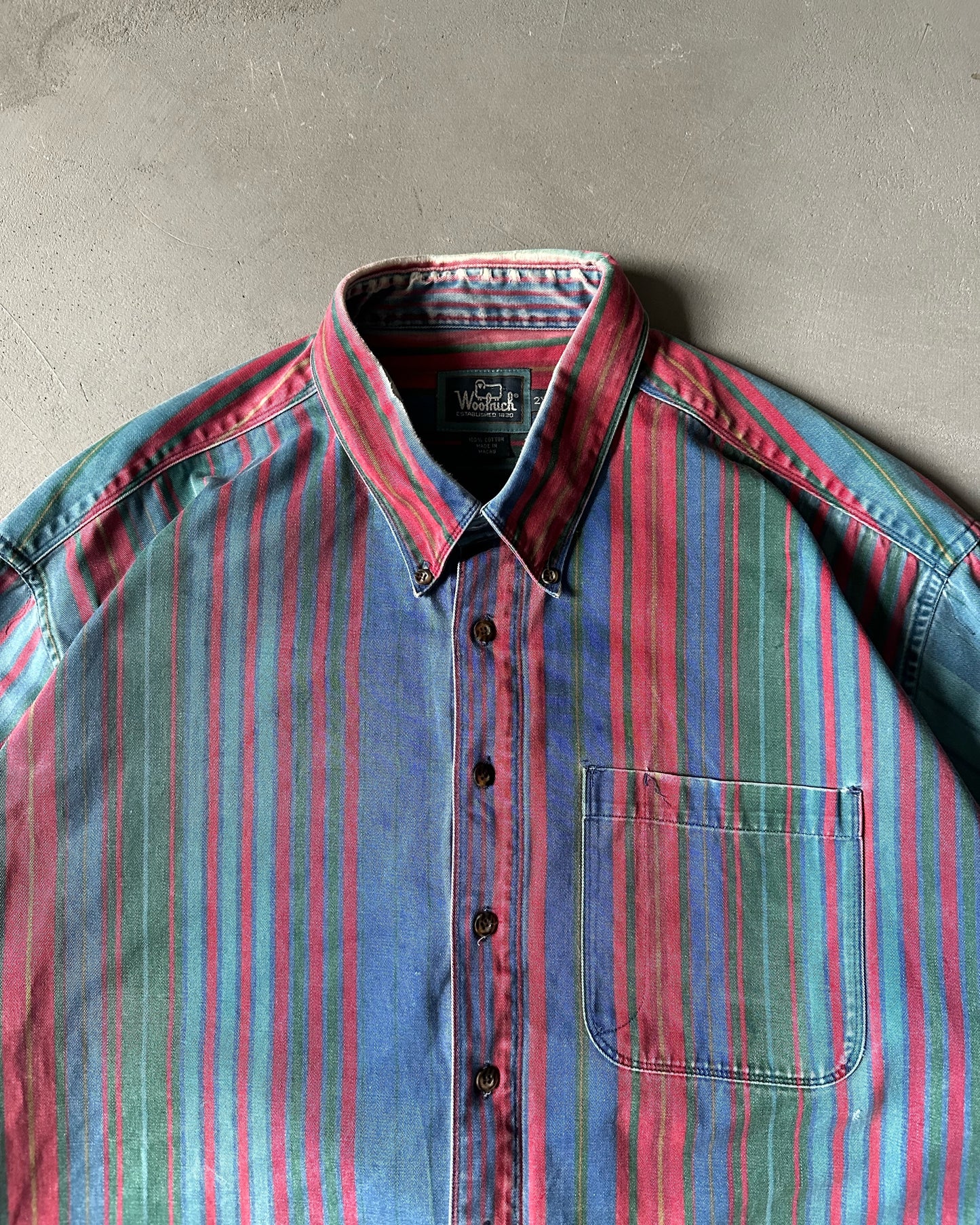 1990s - Distressed Blue/Green Woolrich Striped Shirt - XXL