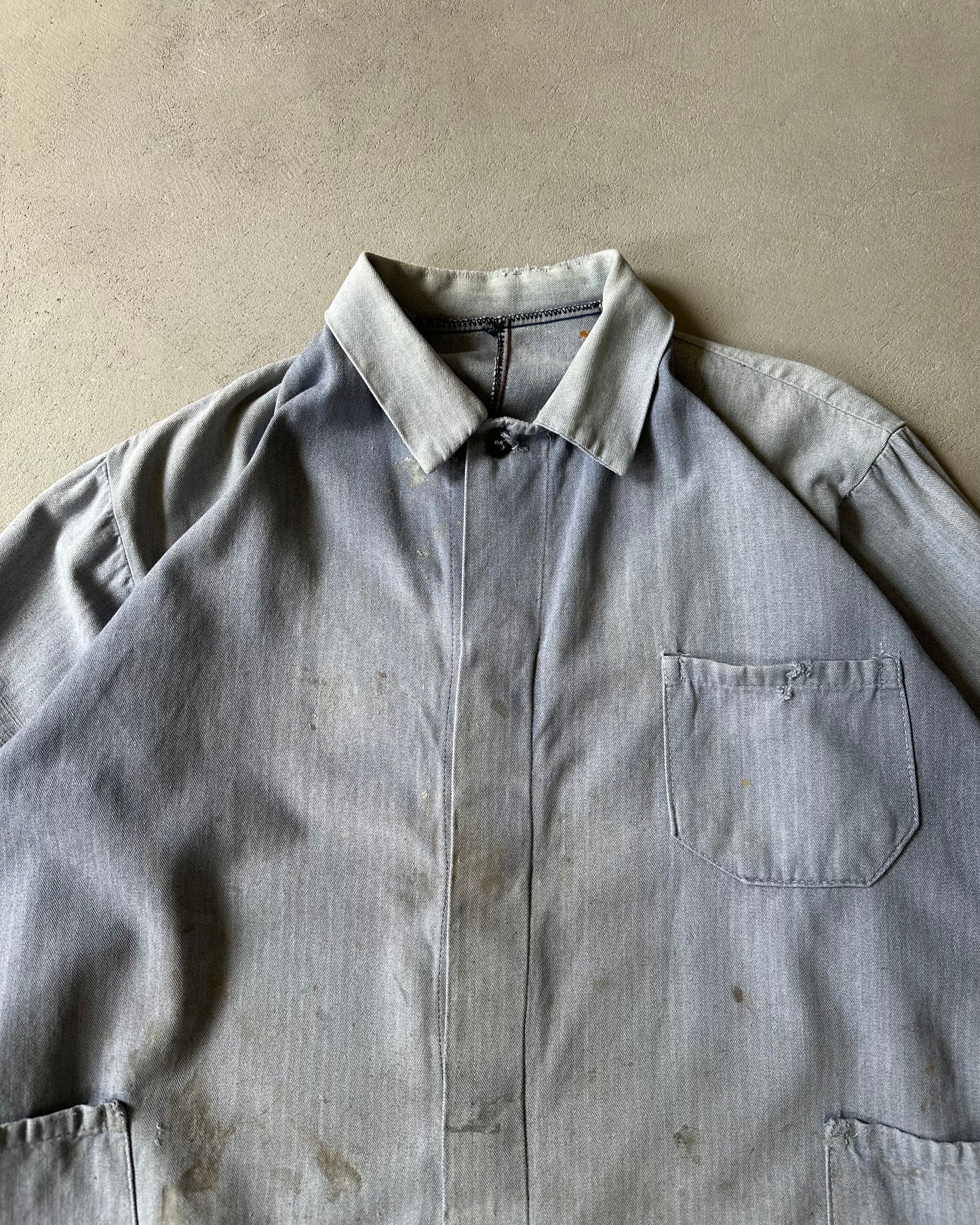 1970s - Distressed Blue HBT Euro Chore - S