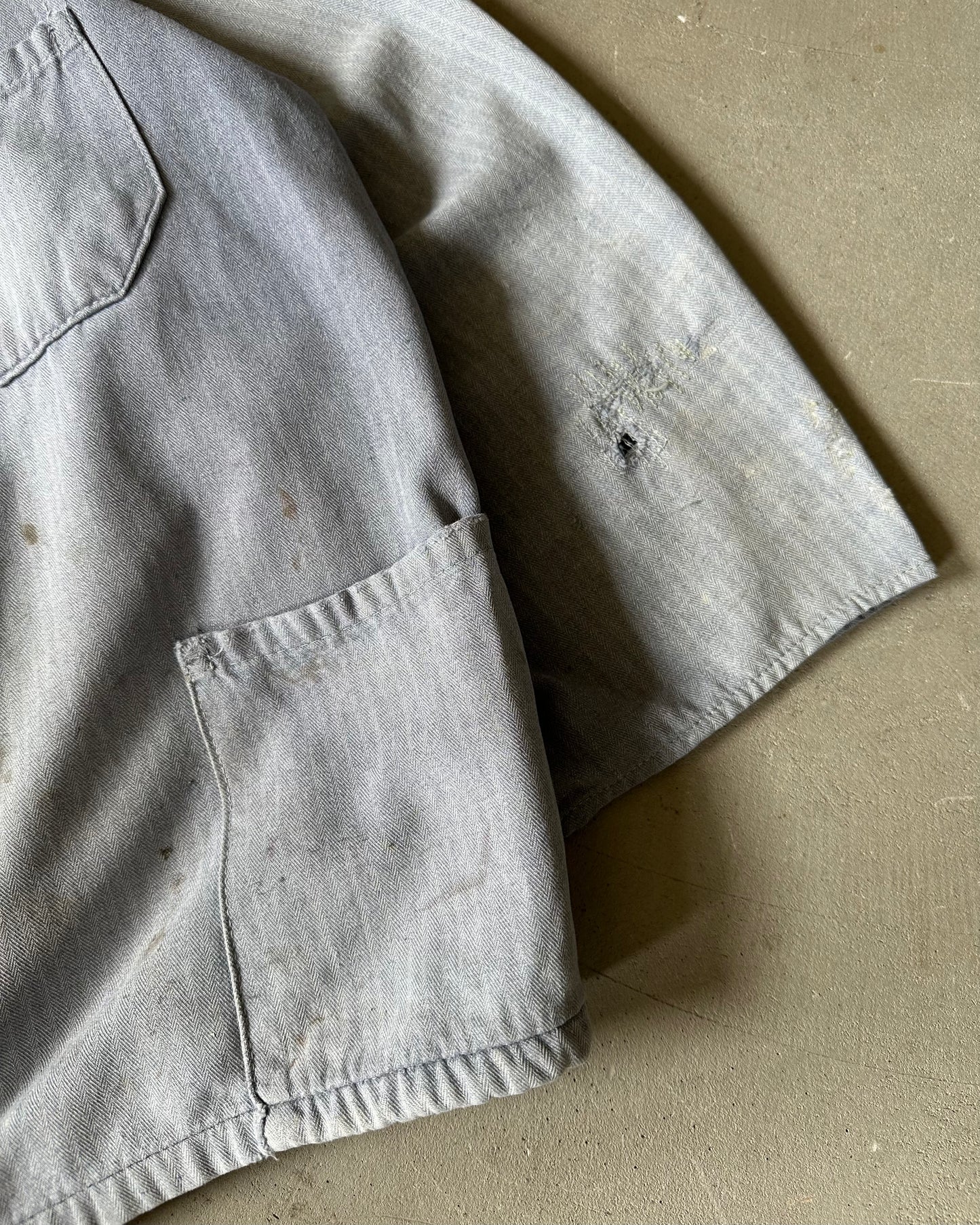 1970s - Distressed Blue HBT Euro Chore - S