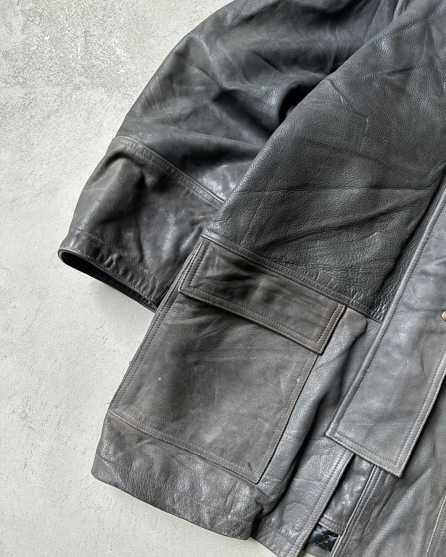 Années 90 - Manteau de Pompier en Cuir Noir - S