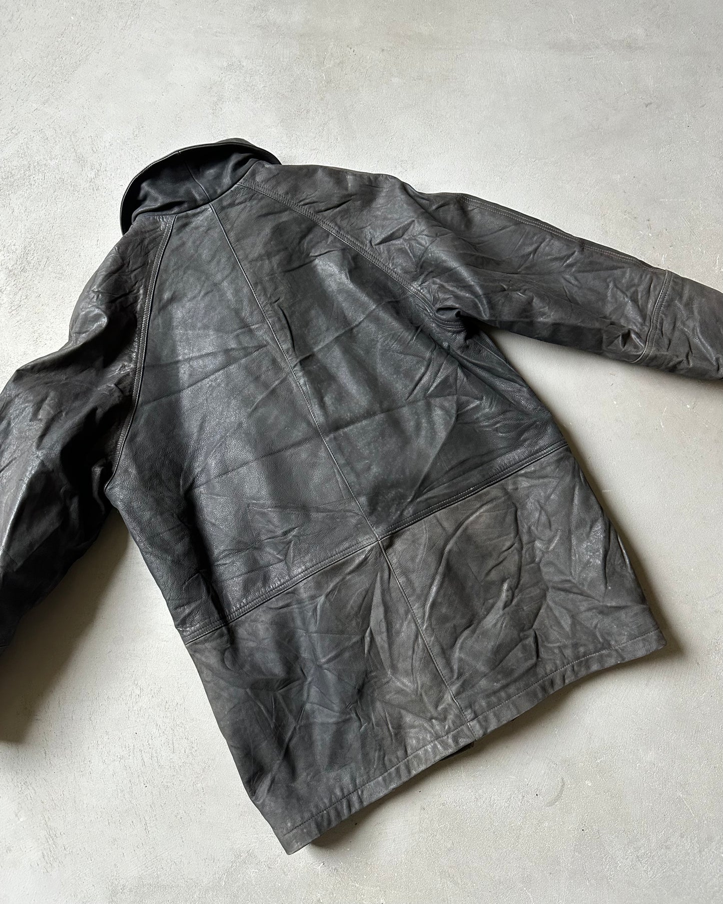Années 90 - Manteau de Pompier en Cuir Noir - S