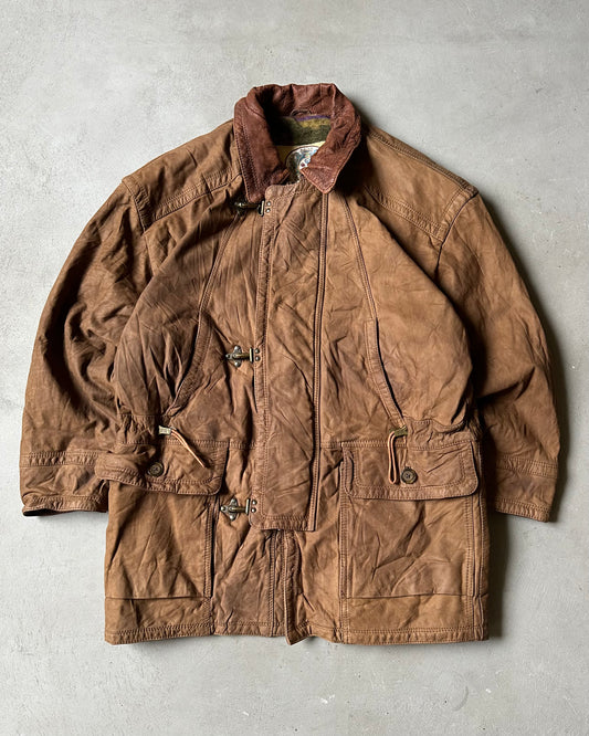 1990s - Brown Fireman Leather Coat - M/L