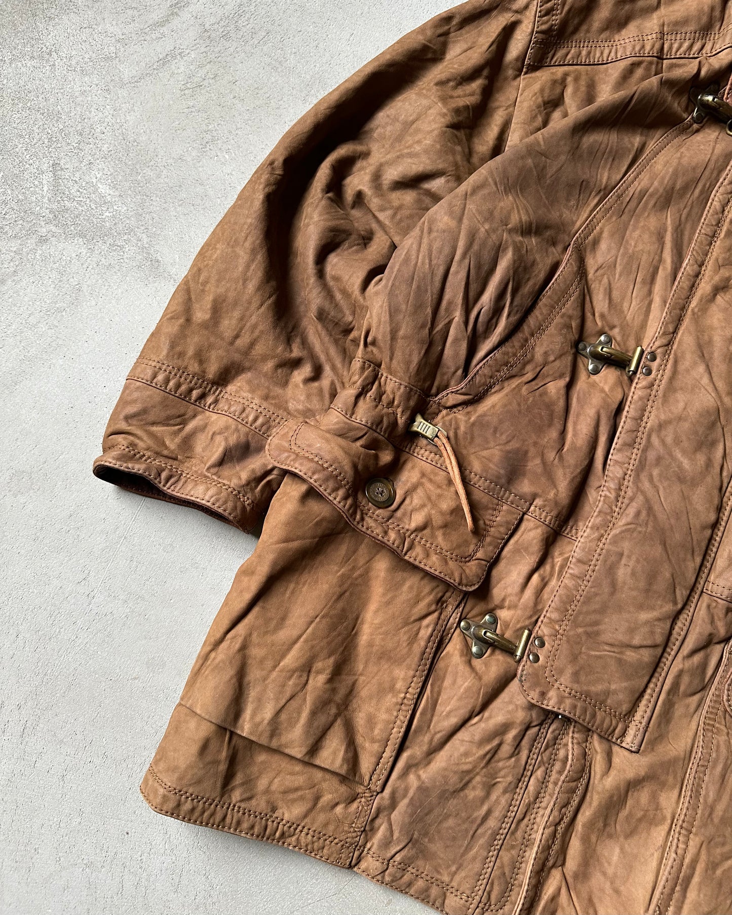 Années 90 - Manteau en cuir marron de pompier - M/L