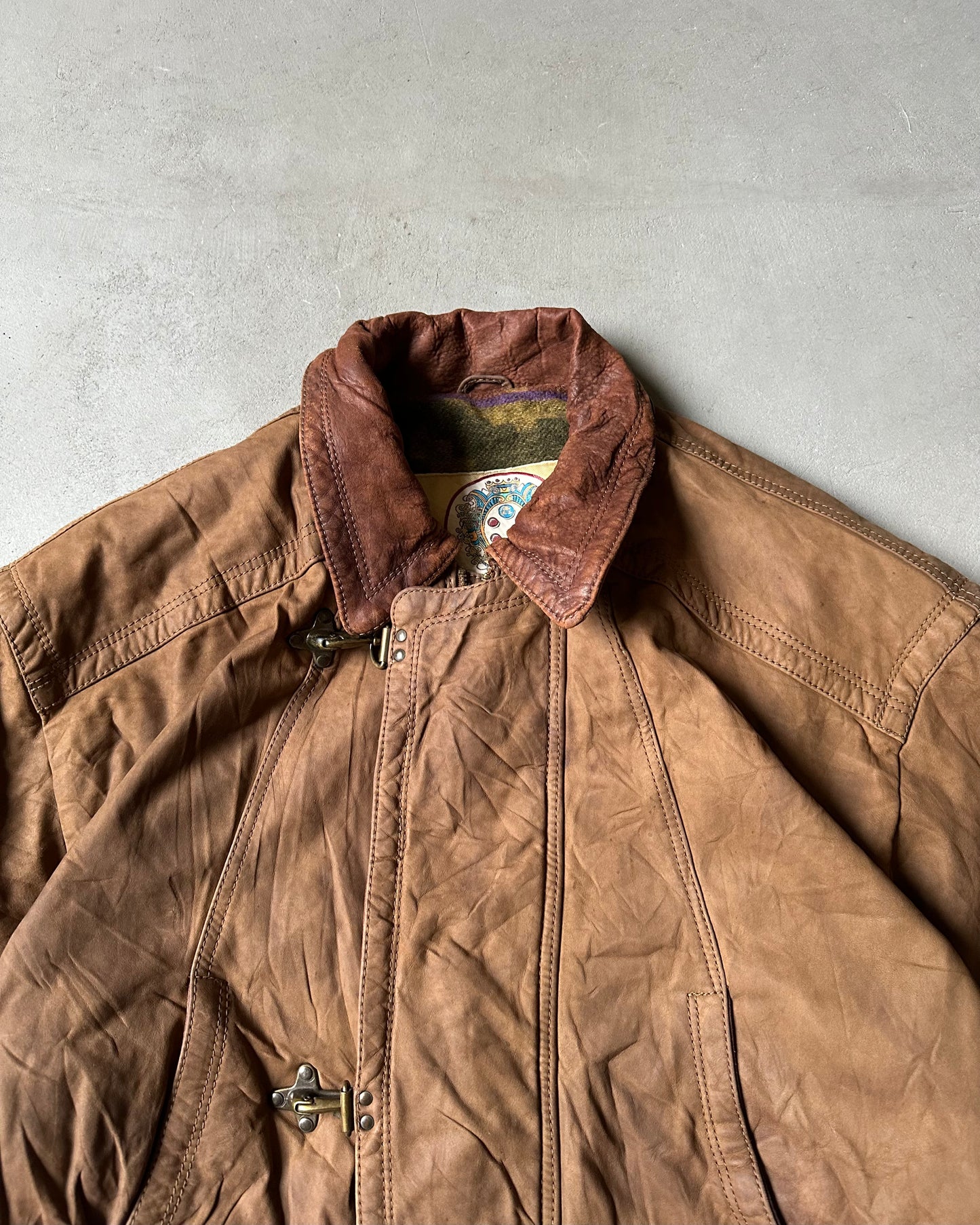 Années 90 - Manteau en cuir marron de pompier - M/L