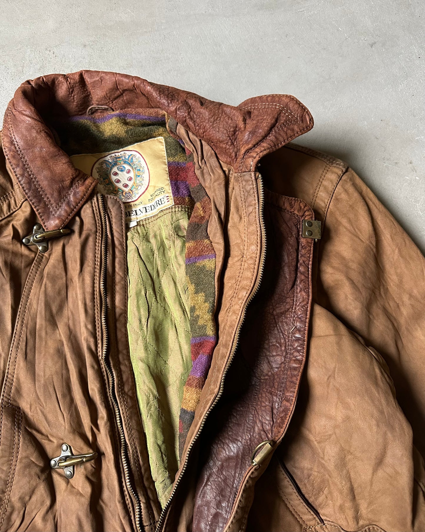 Années 90 - Manteau en cuir marron de pompier - M/L