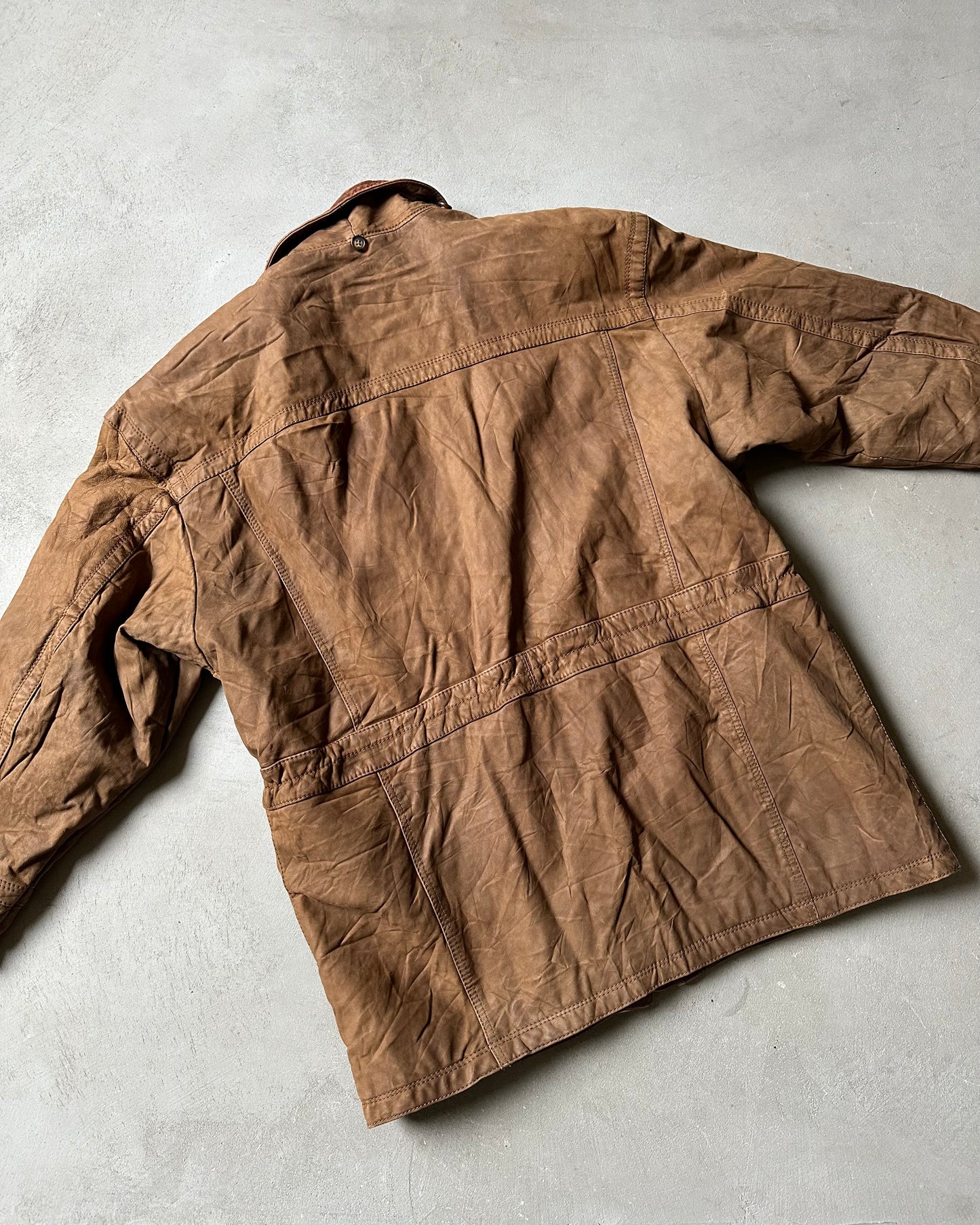 Années 90 - Manteau en cuir marron de pompier - M/L