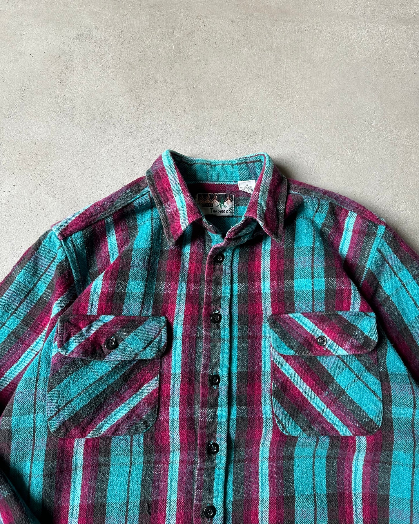 1990s - Turquoise/Pink Plaid Flannel - S/M