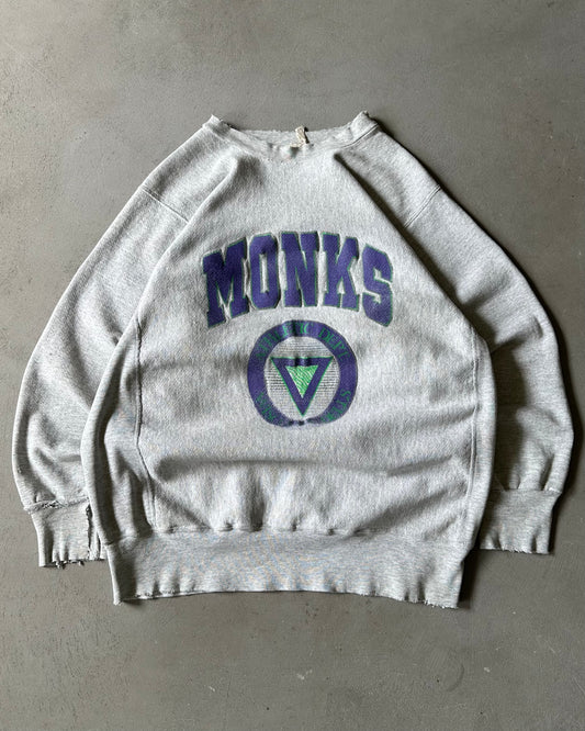 1980s - Distressed Heather Grey Monks Crewneck - L