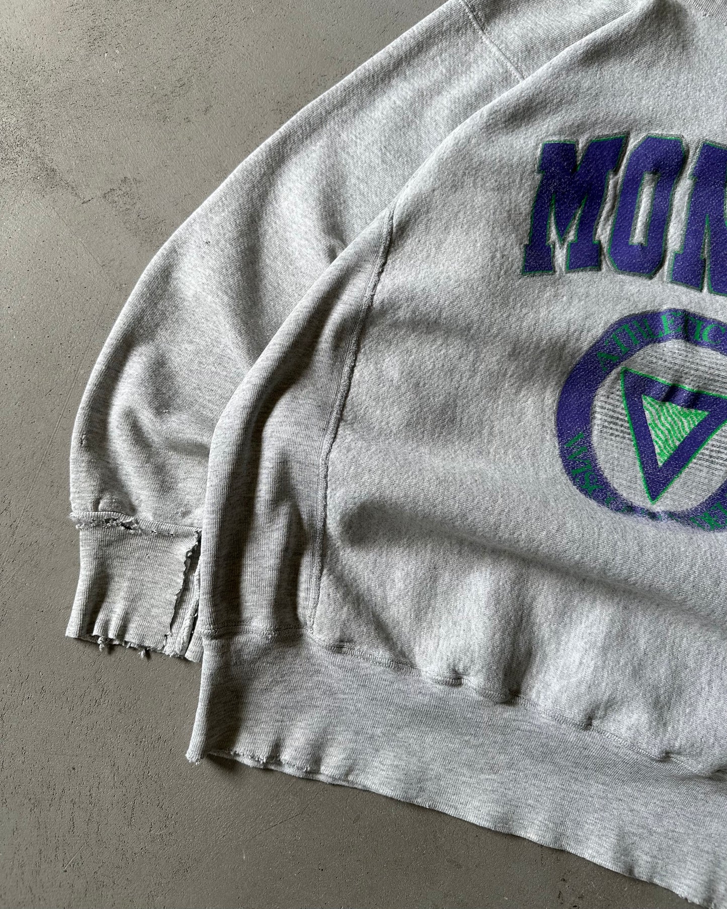 1980s - Distressed Heather Grey Monks Crewneck - L