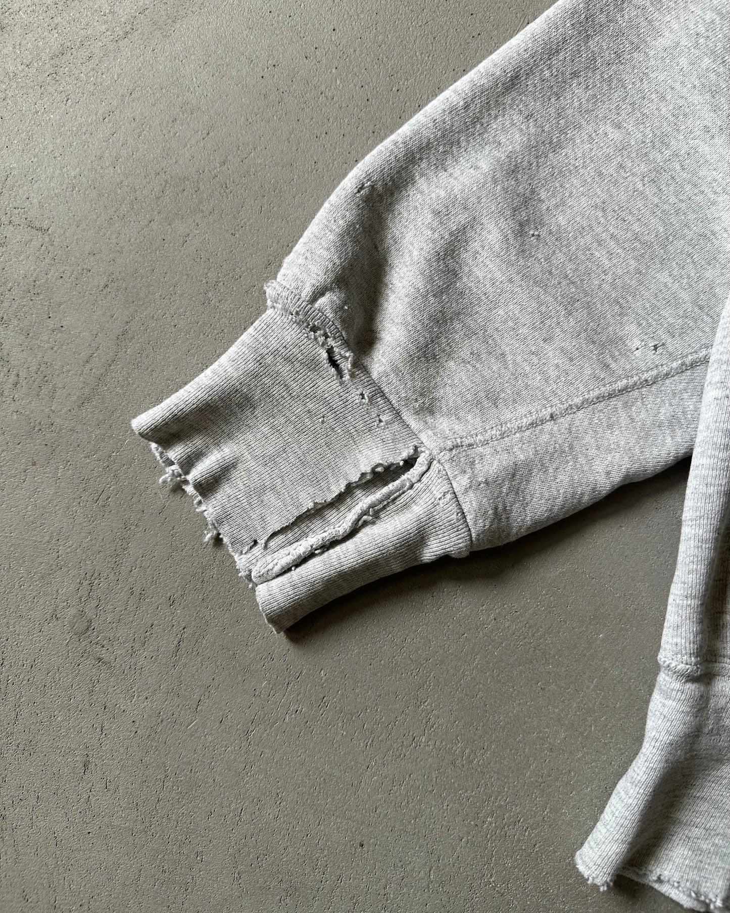 1980s - Distressed Heather Grey Monks Crewneck - L