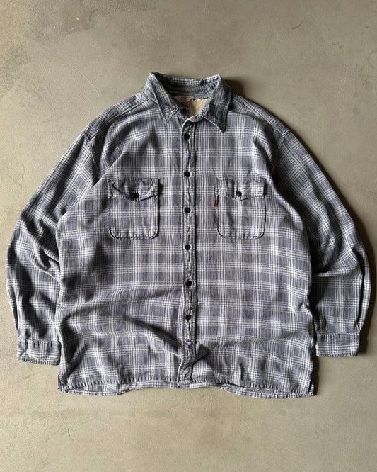 1990s - Navy/White Levi's Striped Flannel - XL