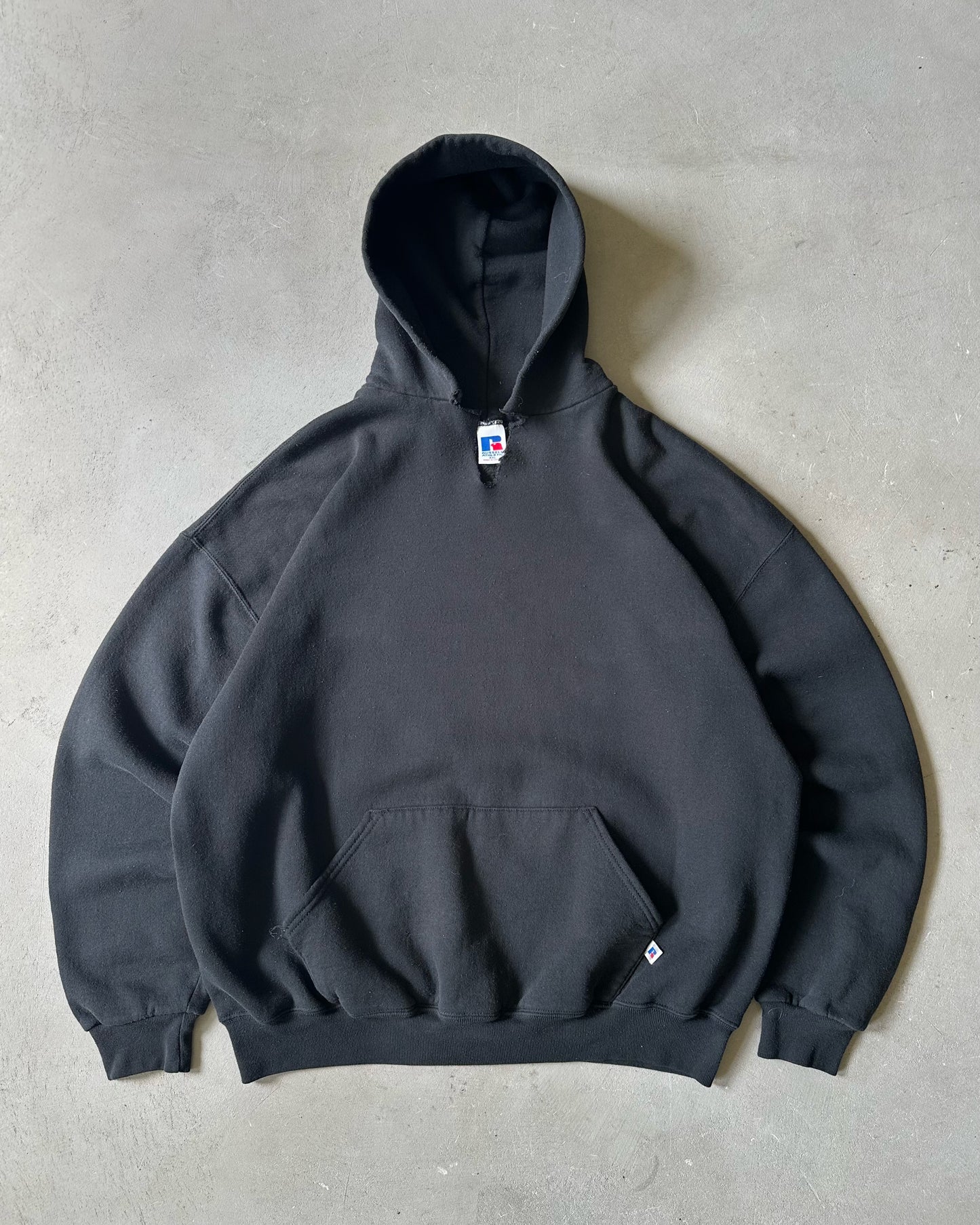 1990s - Distressed Black Russell Hoodie - XL