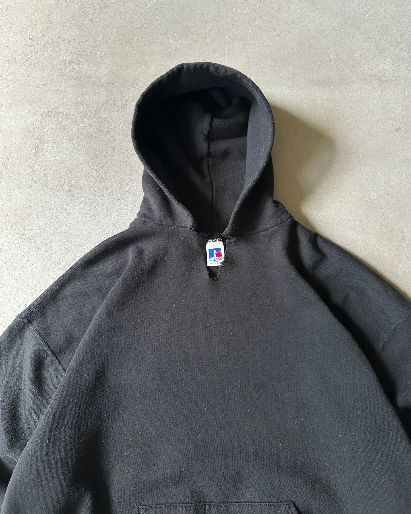 1990s - Distressed Black Russell Hoodie - XL