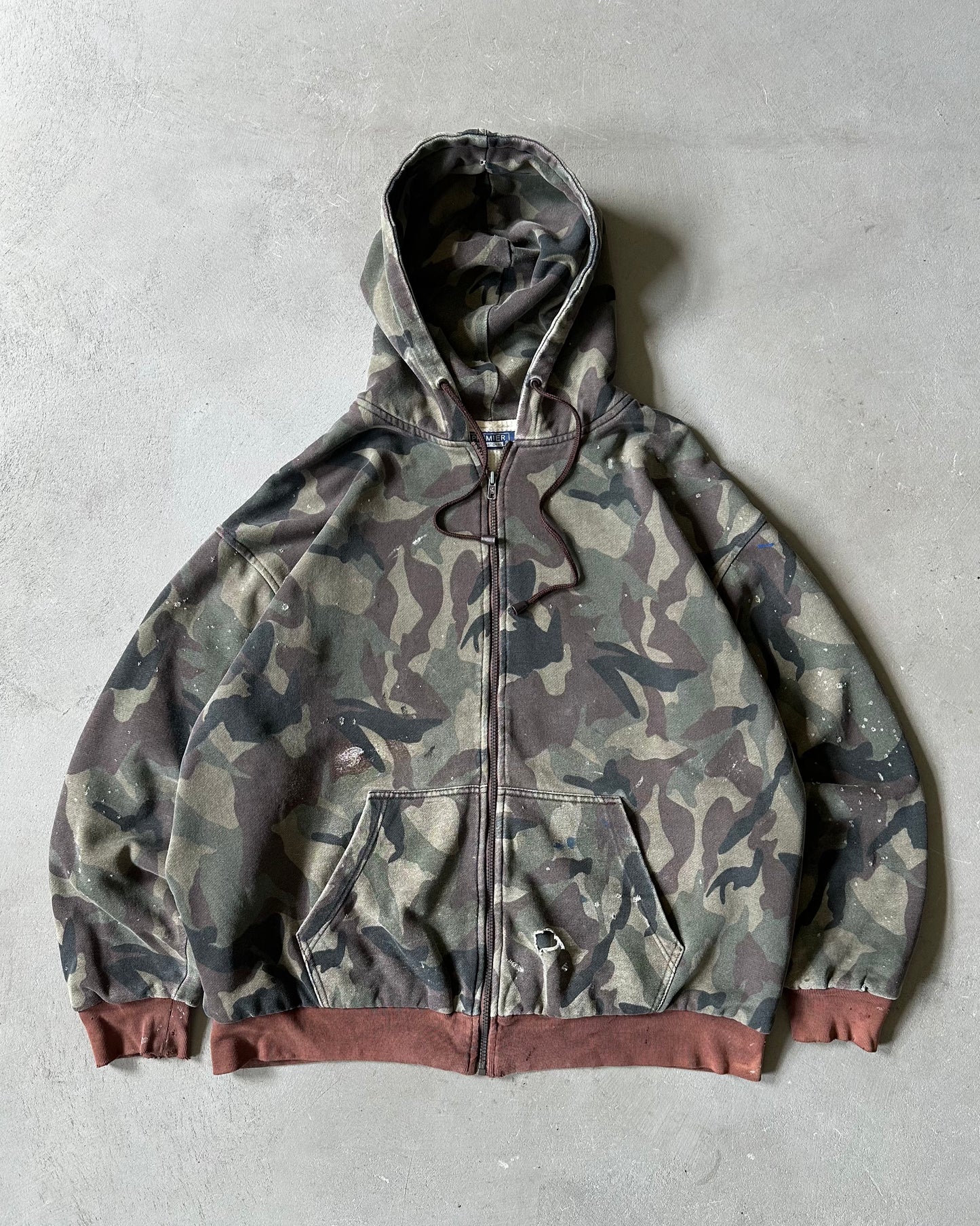 1990s - Distressed Camo Thermal Zip-Up Hoodie - XL