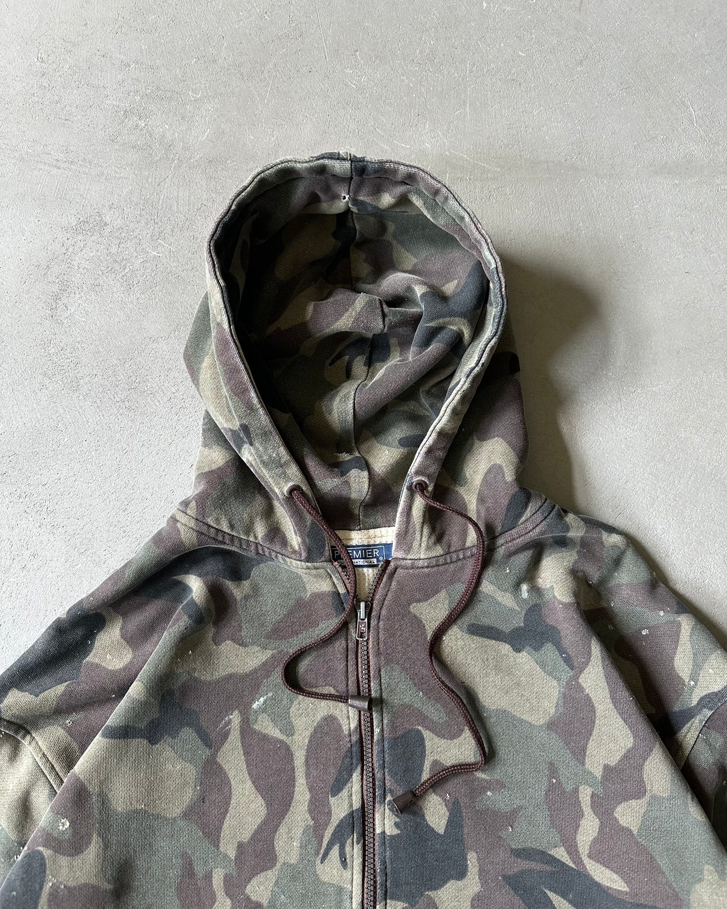 1990s - Distressed Camo Thermal Zip-Up Hoodie - XL