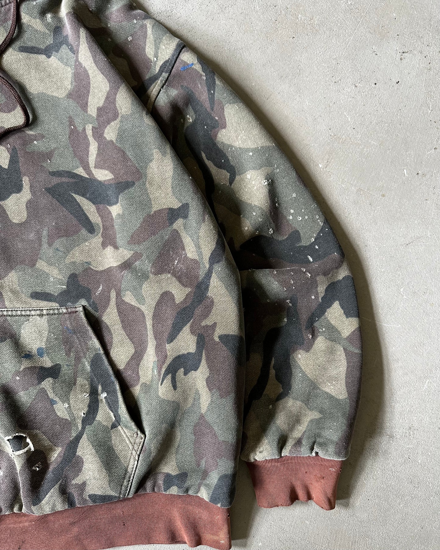 1990s - Distressed Camo Thermal Zip-Up Hoodie - XL