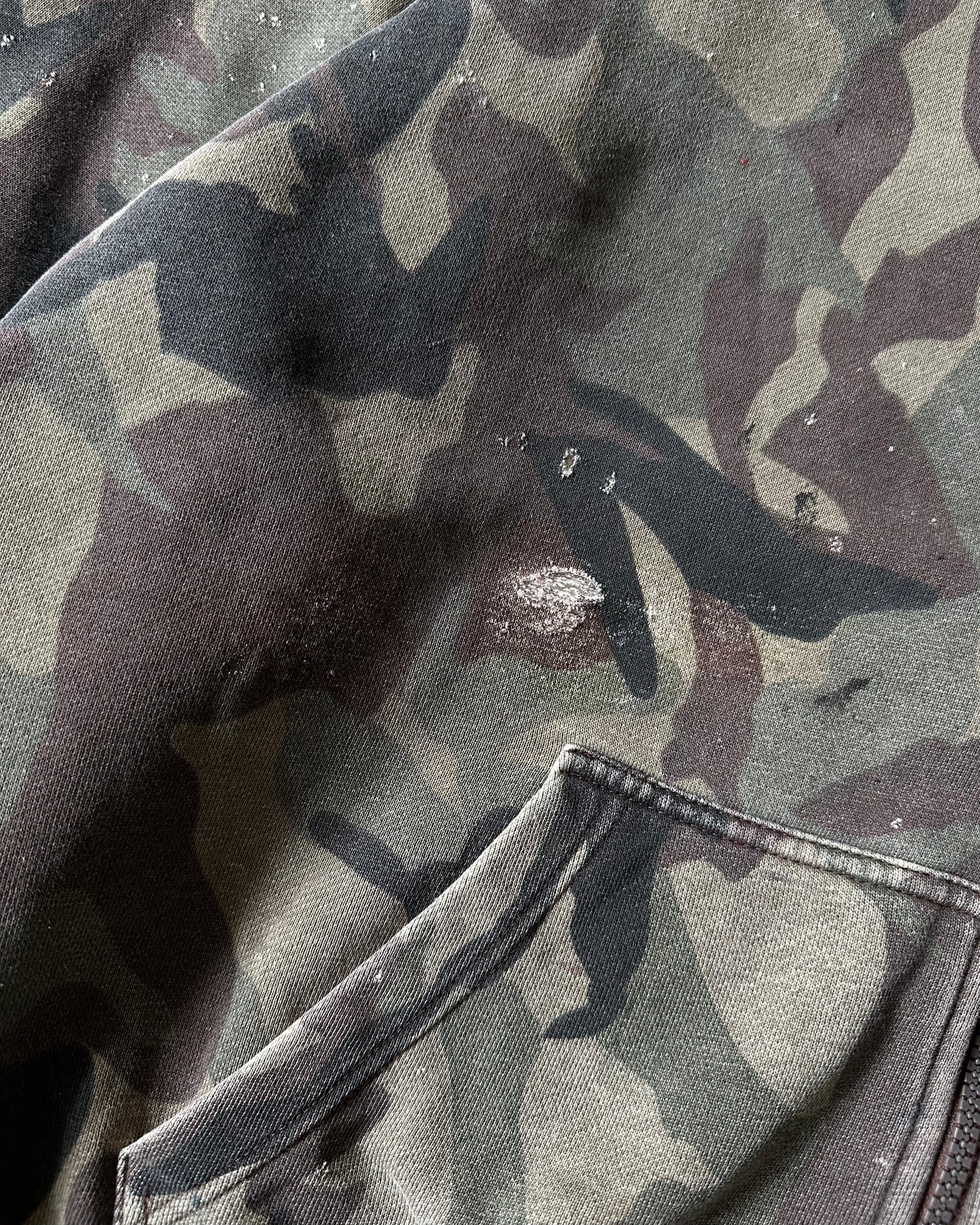 1990s - Distressed Camo Thermal Zip-Up Hoodie - XL