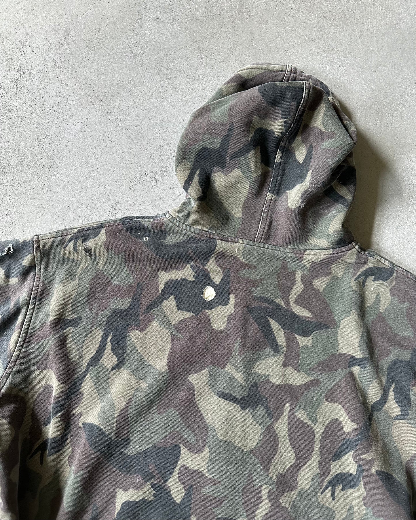 1990s - Distressed Camo Thermal Zip-Up Hoodie - XL