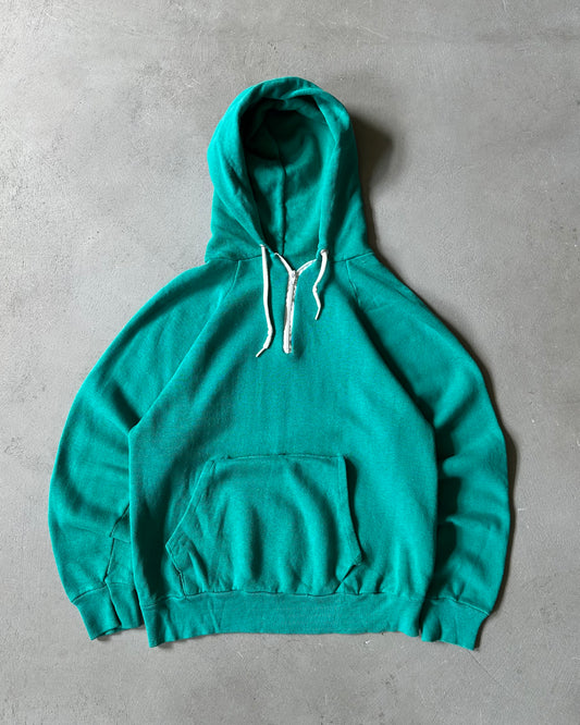 1970s - Distressed Teal 1/4-Zip Raglan Hoodie - XS