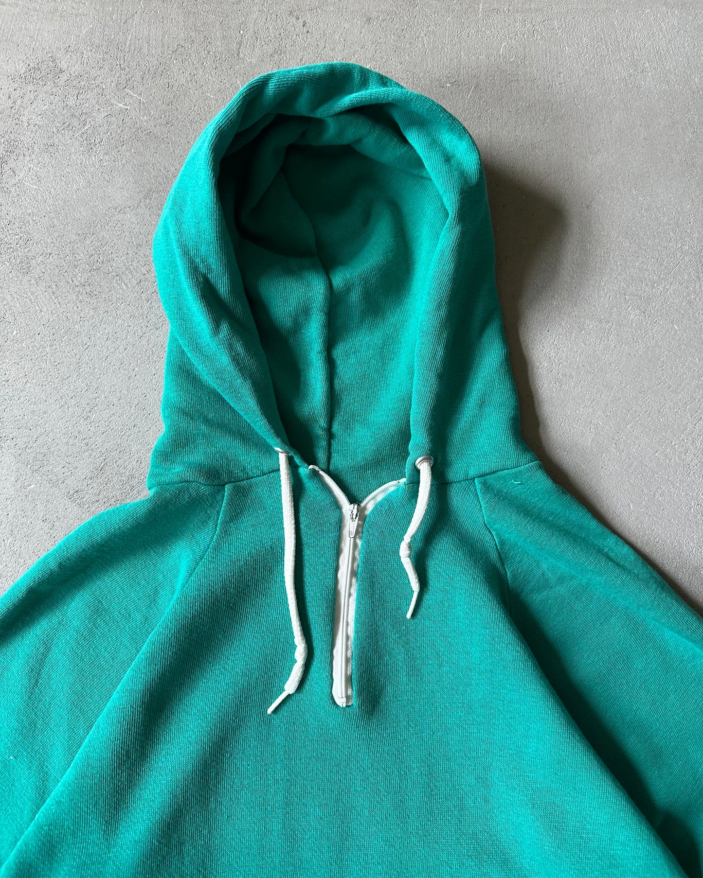 1970s - Distressed Teal 1/4-Zip Raglan Hoodie - XS