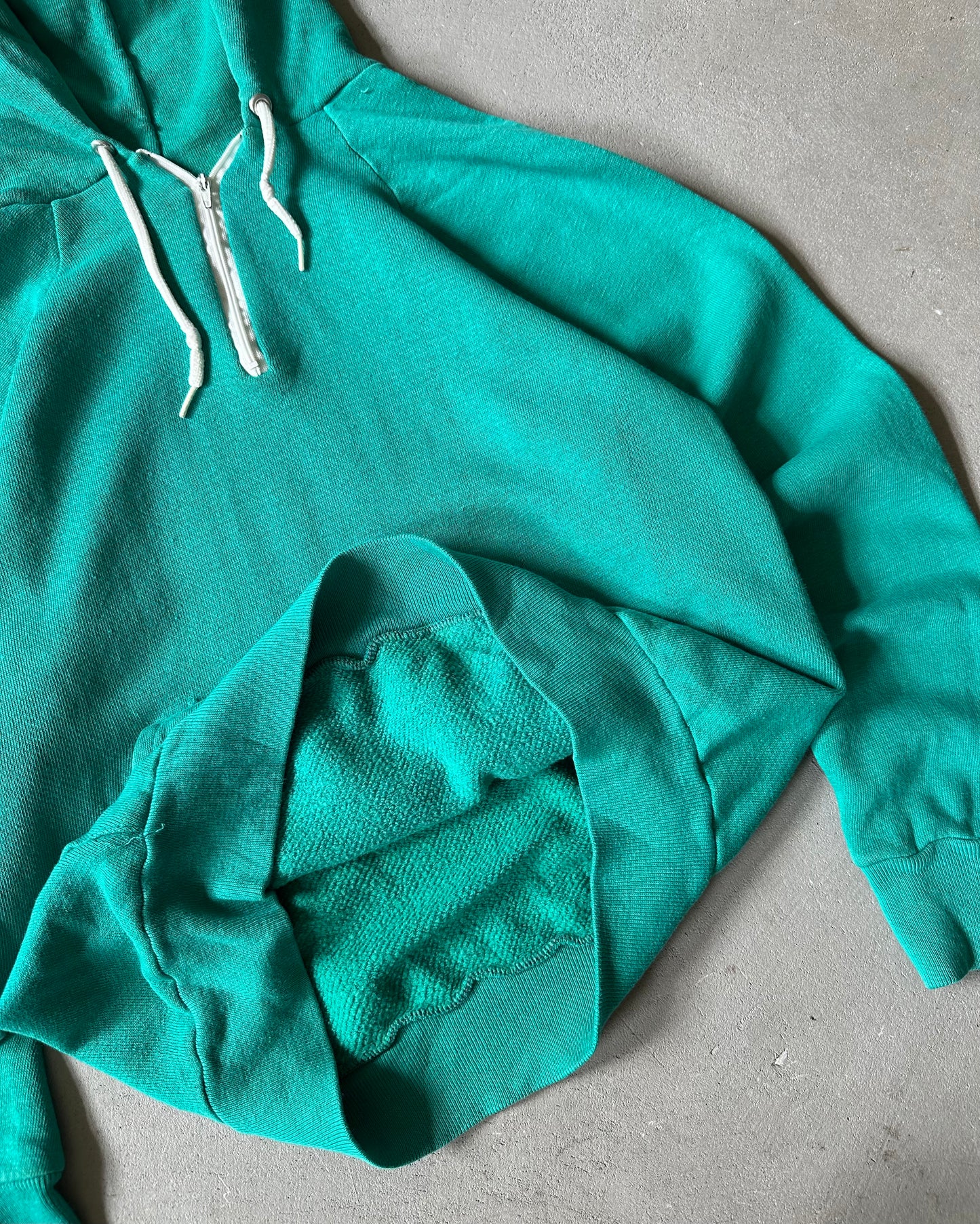1970s - Distressed Teal 1/4-Zip Raglan Hoodie - XS