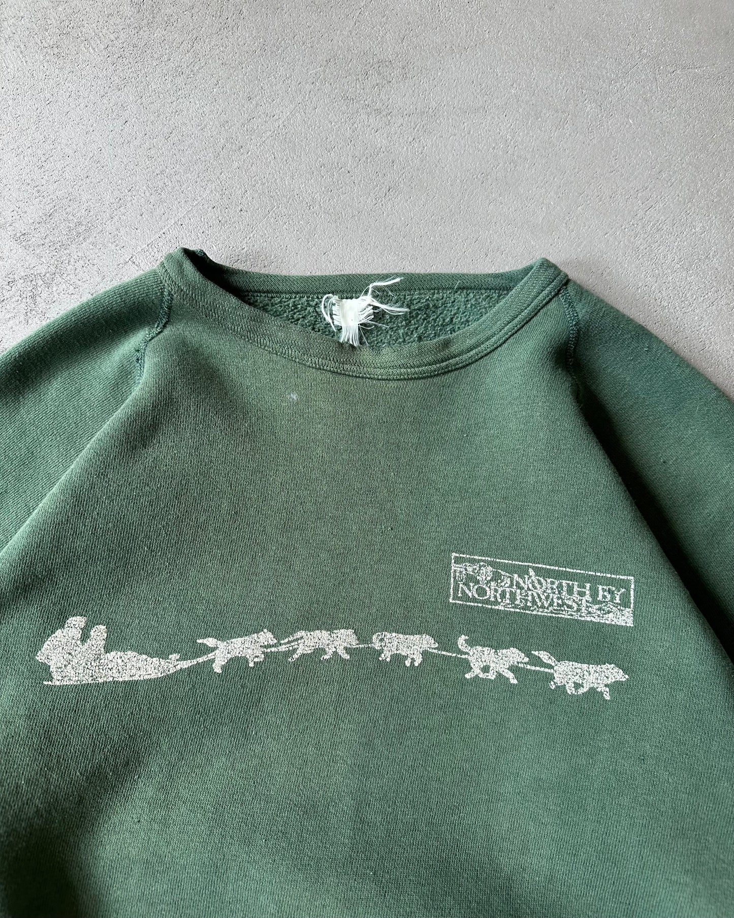 1960s - Faded Green North By Northwest Raglan Crewneck - S
