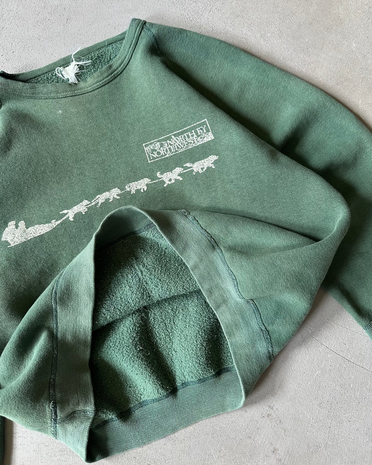 1960s - Faded Green North By Northwest Raglan Crewneck - S