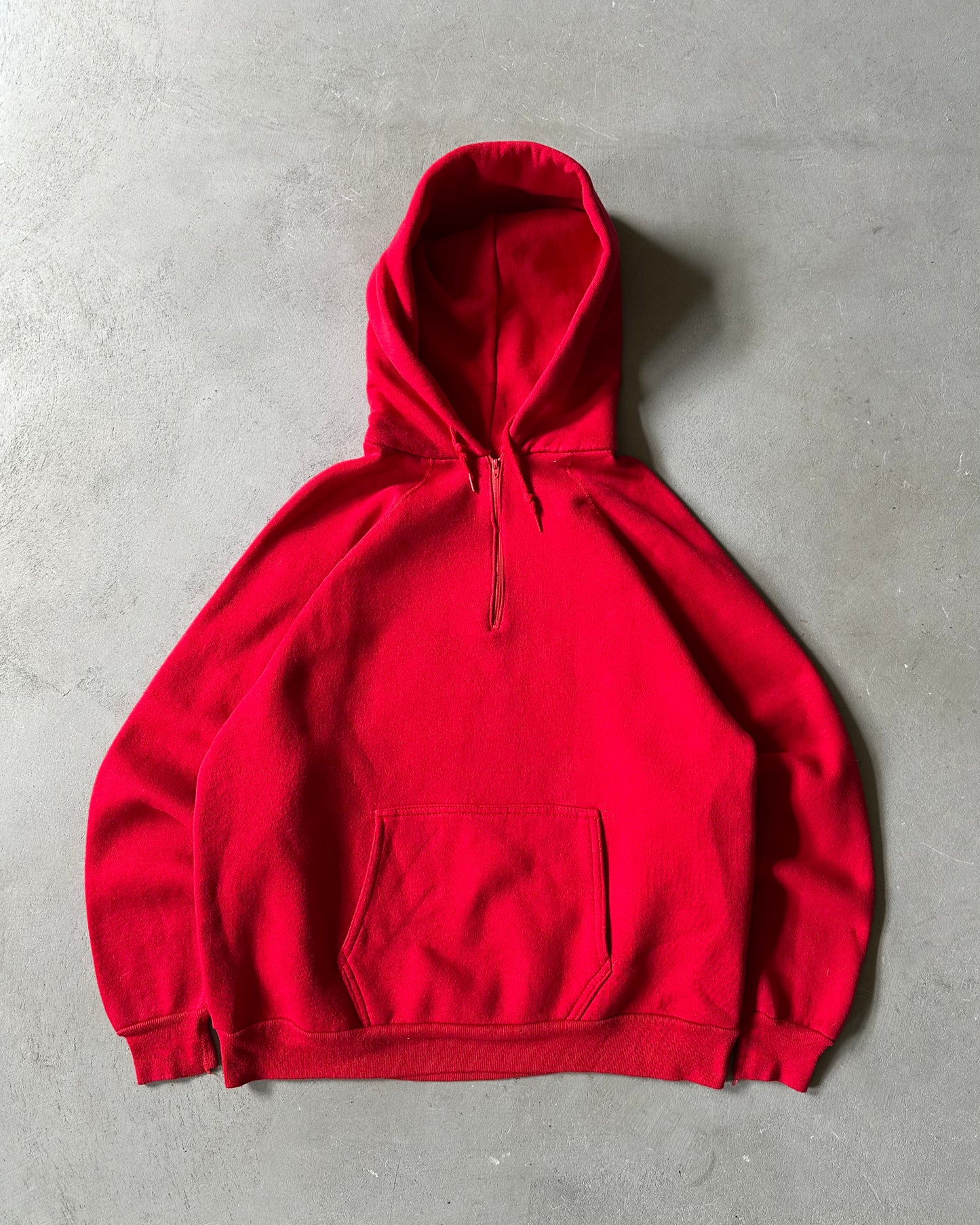 1970s - Red 1/4-Zip Raglan Hoodie - L