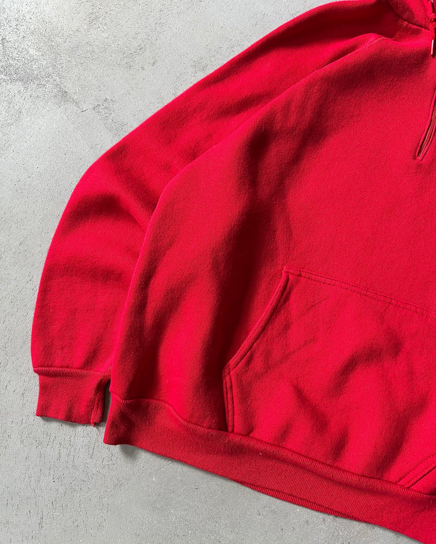 1970s - Red 1/4-Zip Raglan Hoodie - L