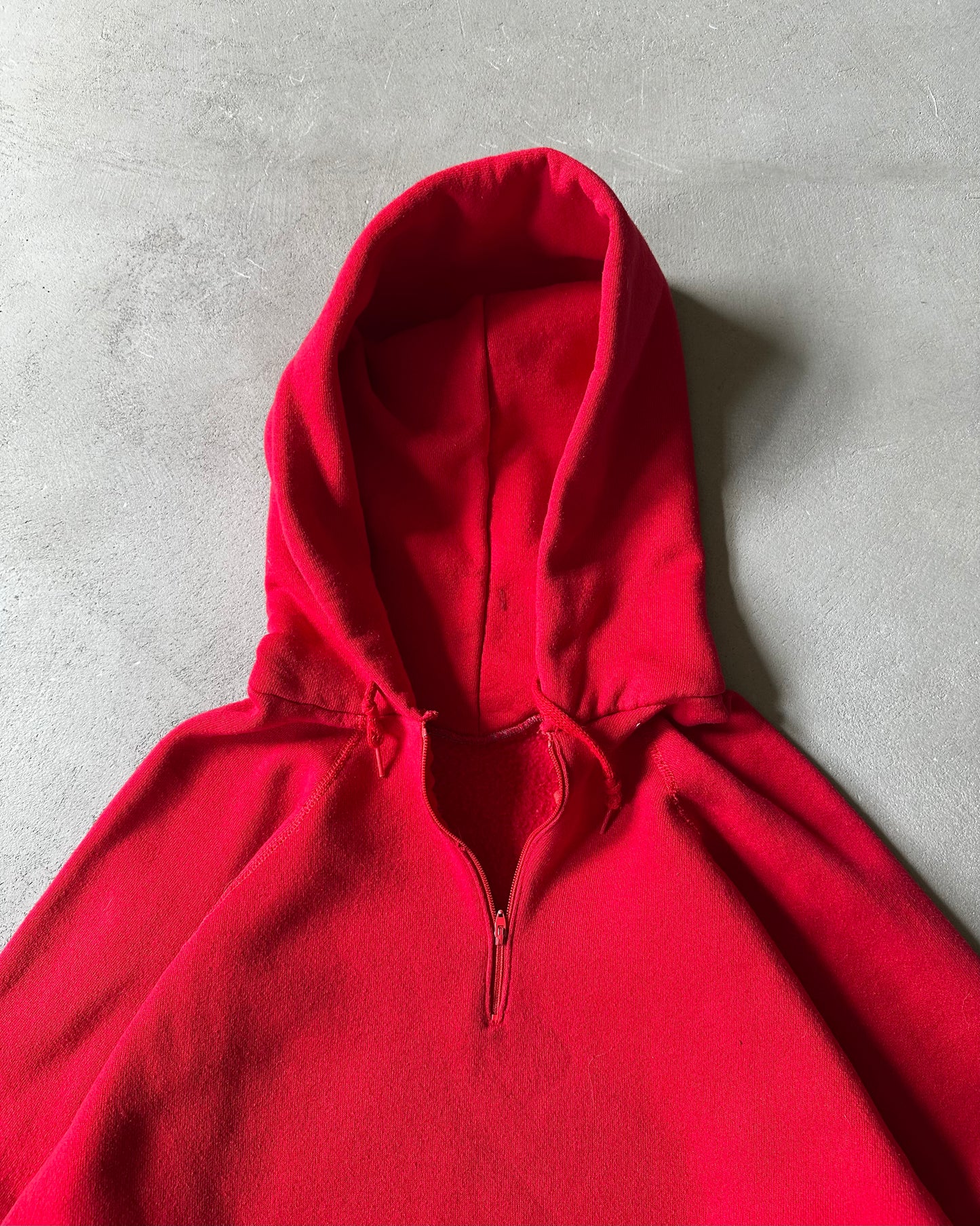 1970s - Red 1/4-Zip Raglan Hoodie - L