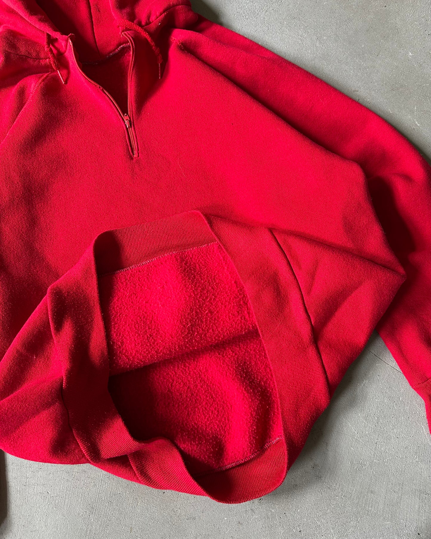 1970s - Red 1/4-Zip Raglan Hoodie - L