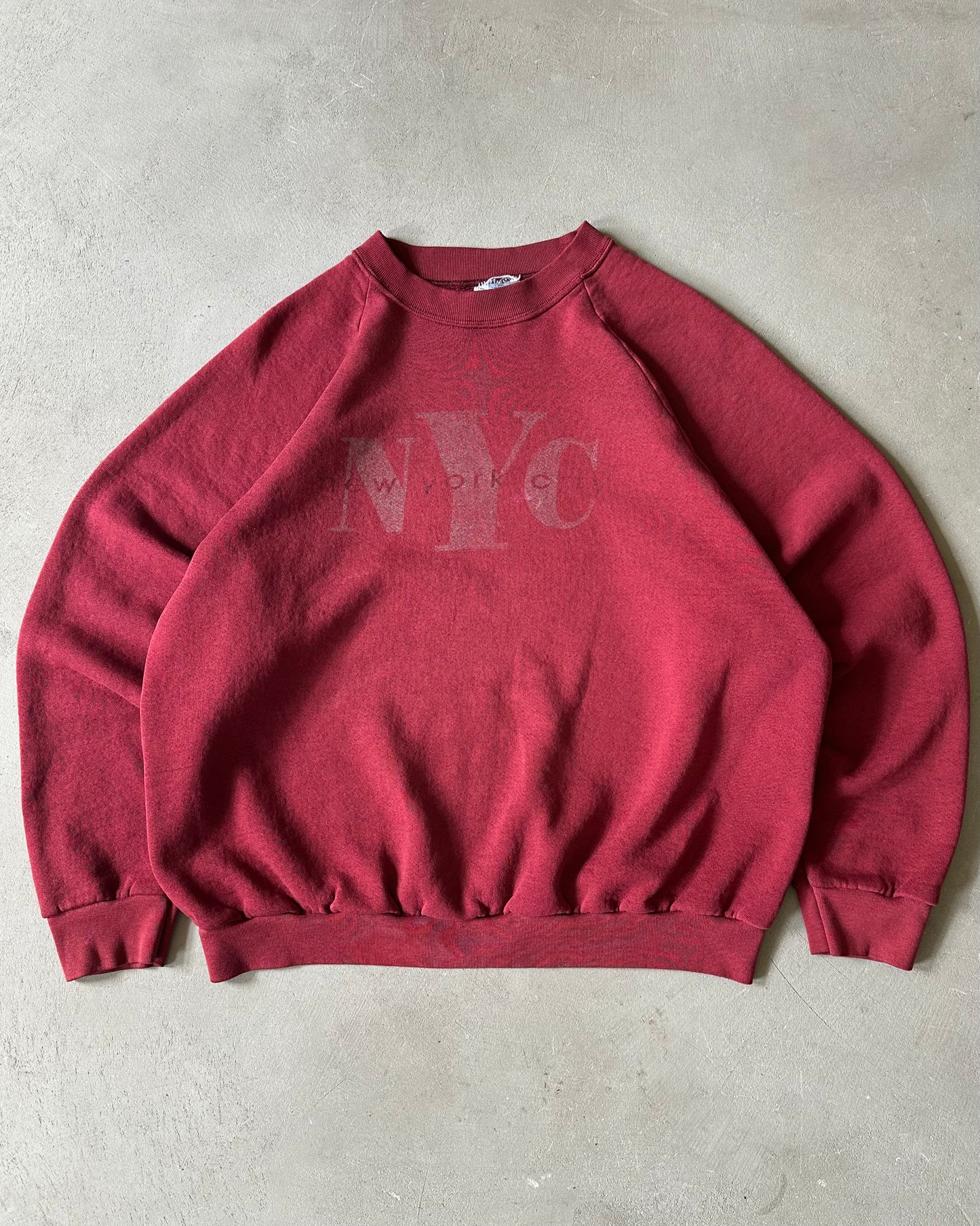 1990s - Faded Burgundy NYC Raglan Crewneck - XL
