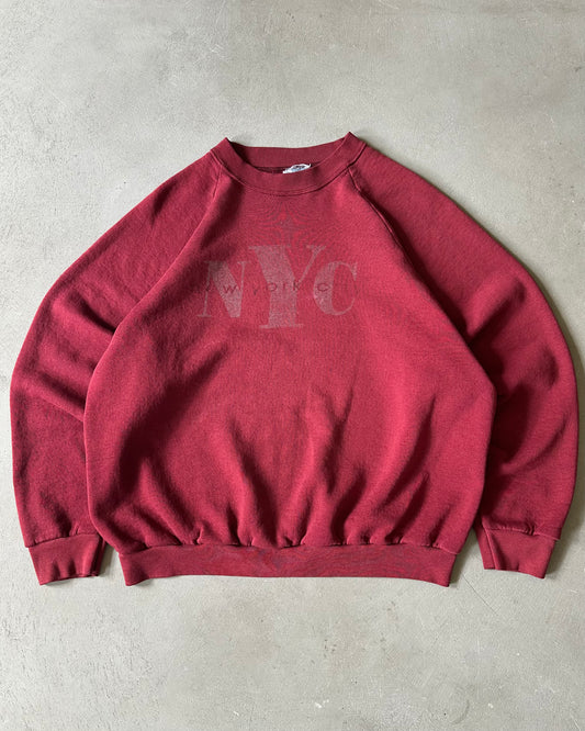 1990s - Faded Burgundy NYC Raglan Crewneck - XL