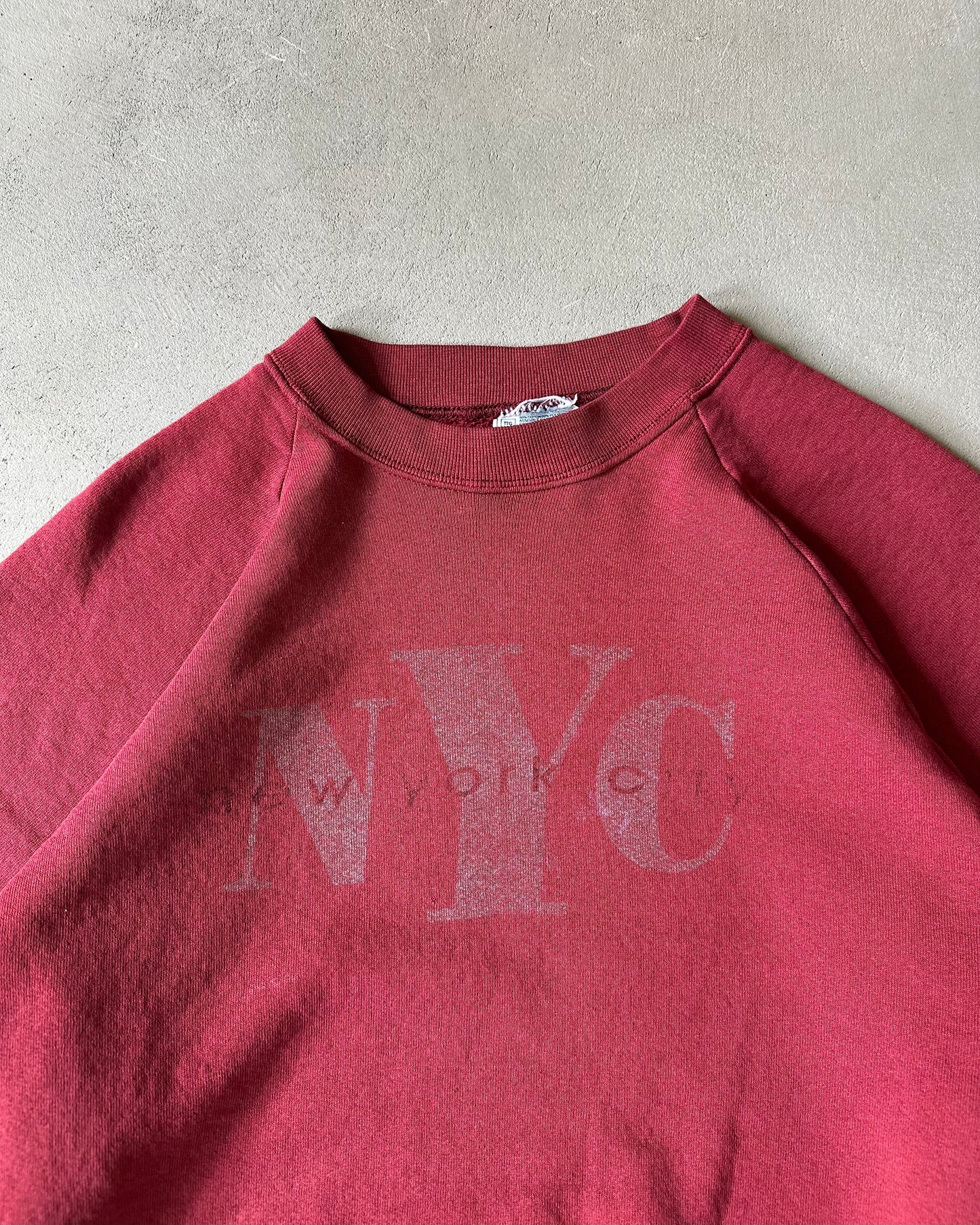 1990s - Faded Burgundy NYC Raglan Crewneck - XL