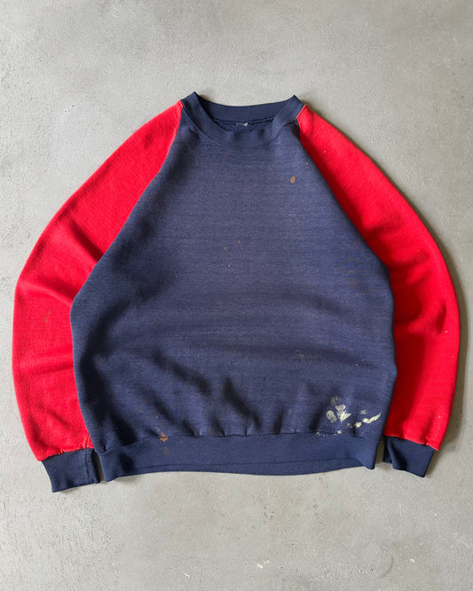 1980s - Distressed Navy/Red Raglan Crewneck - M