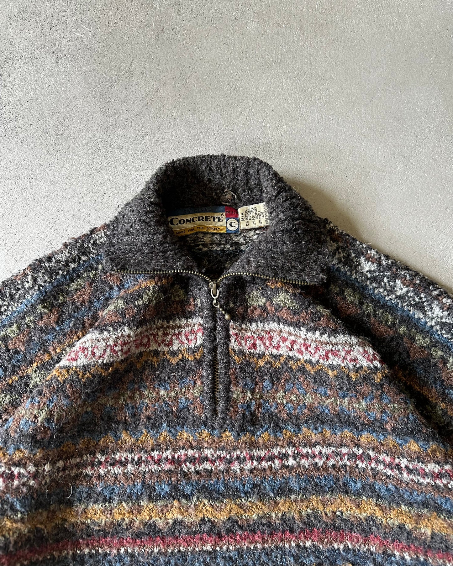 1990s - Charcoal/Multi 1/4-Zip Knitted Sweater - M