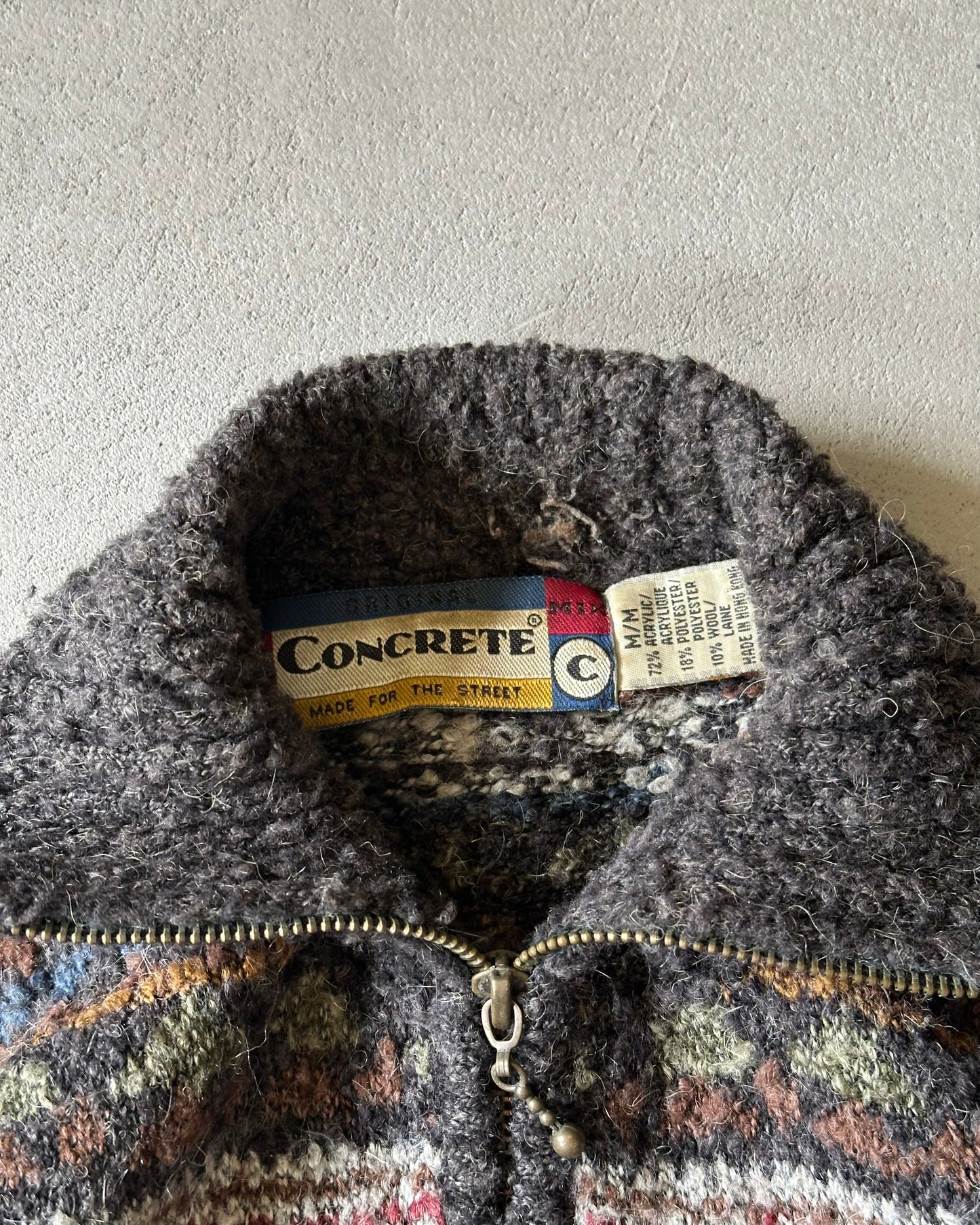 1990s - Charcoal/Multi 1/4-Zip Knitted Sweater - M