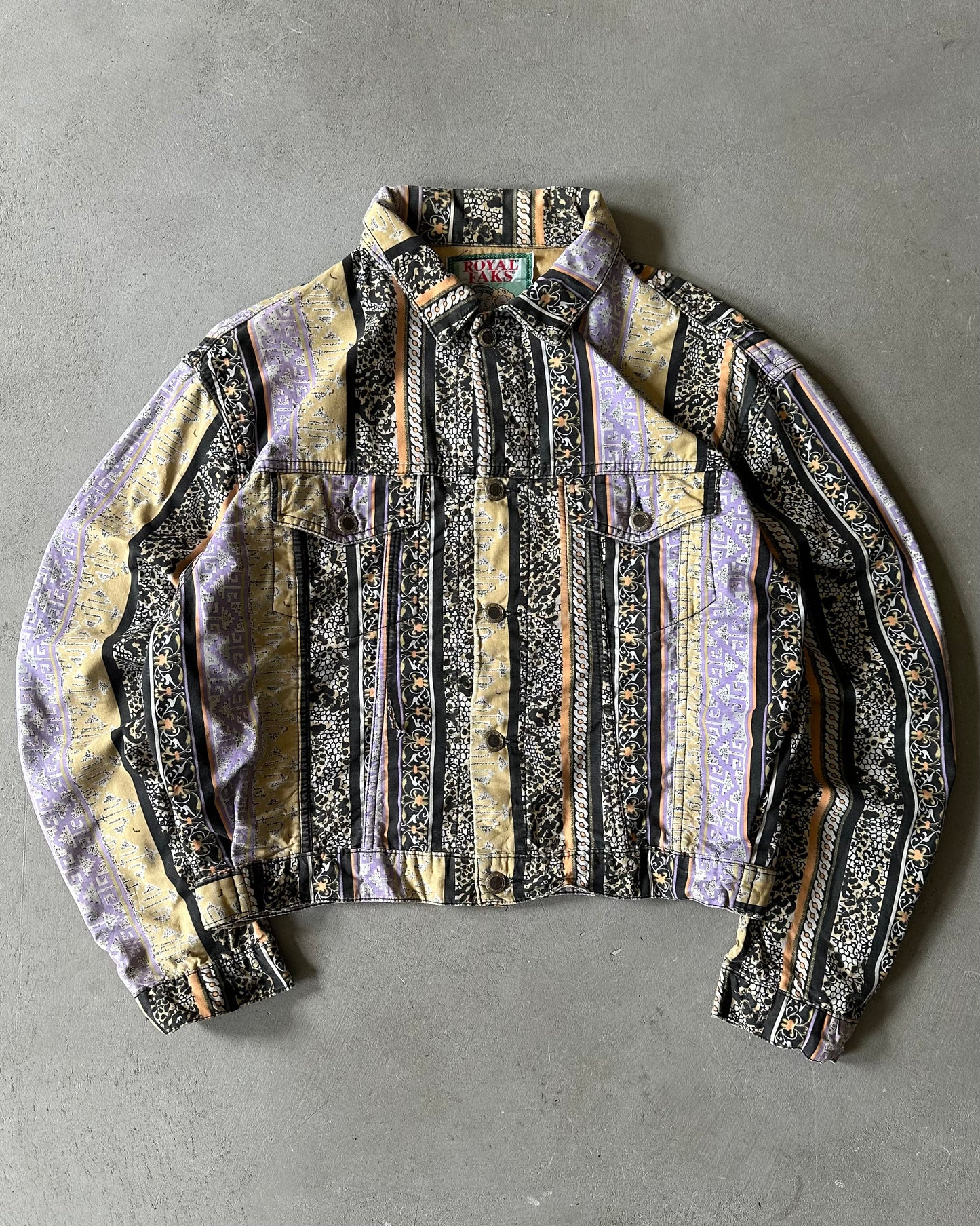 1980s - Black/Multi Royal Faks Trucker Jacket - (W)L