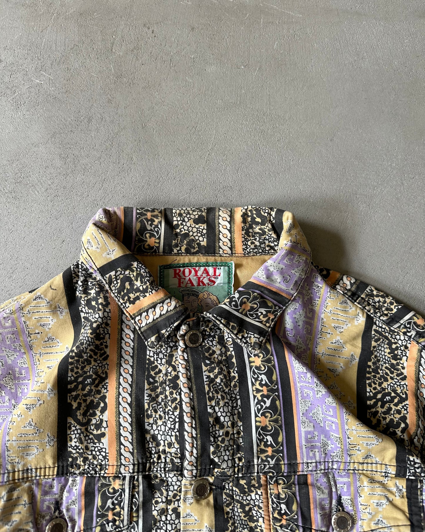 1980s - Black/Multi Royal Faks Trucker Jacket - (W)L