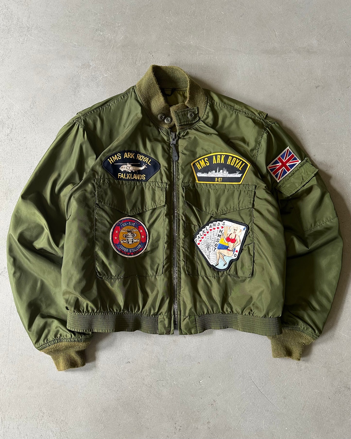 1980s - Military Green Royal Navy Bomber Jacket - L