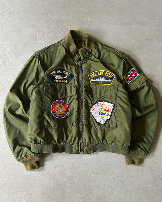 1980s - Military Green Royal Navy Bomber Jacket - L