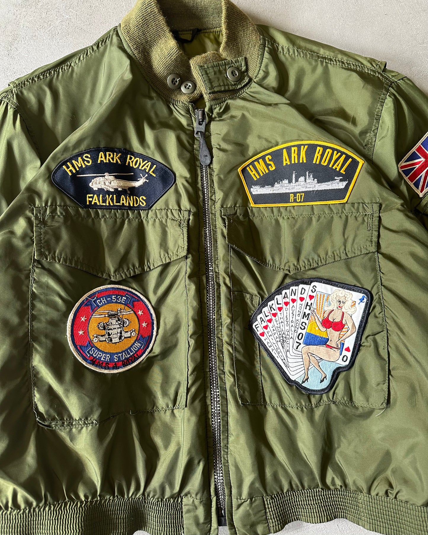 1980s - Military Green Royal Navy Bomber Jacket - L