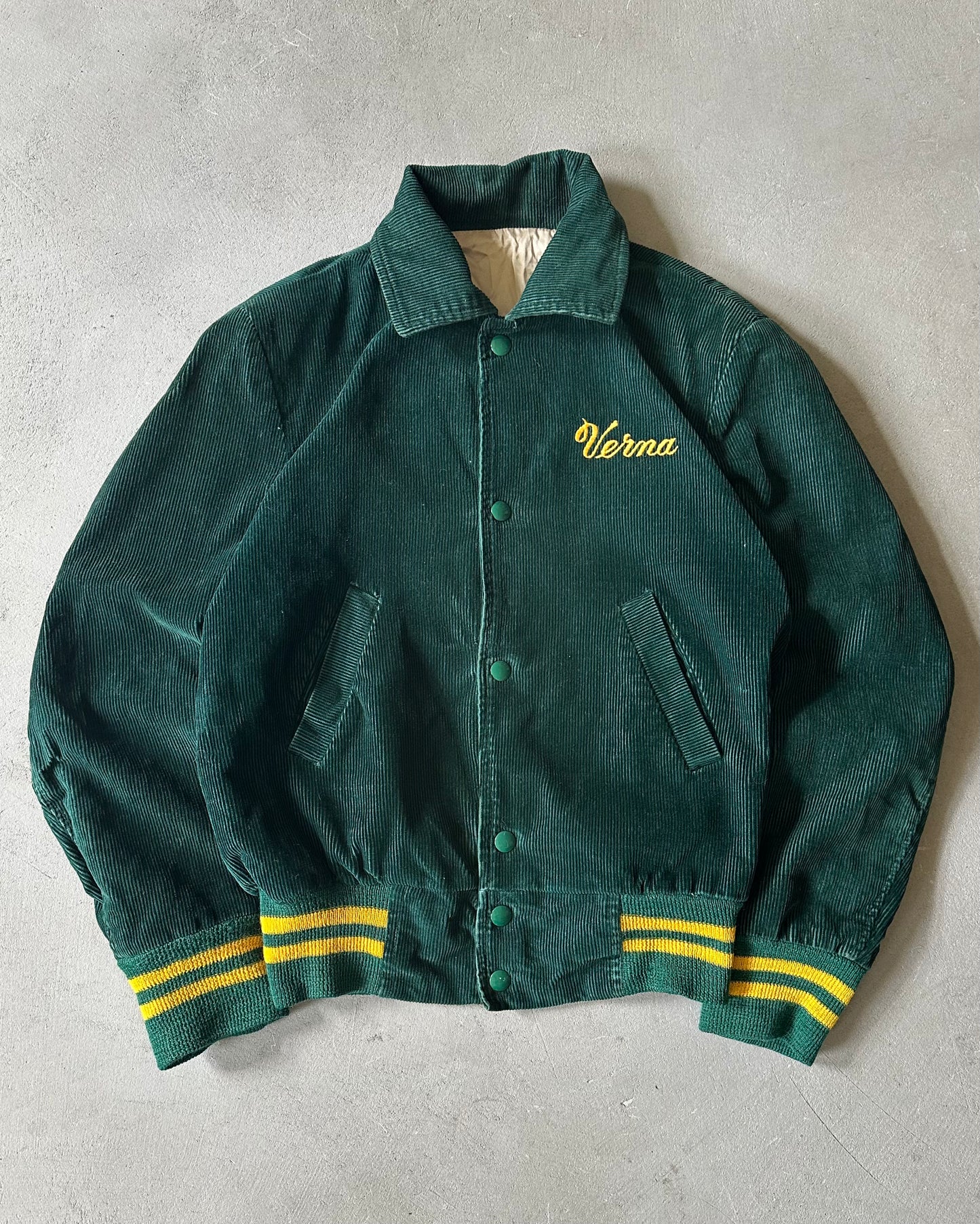 1970s - Green Corduroy Beamsville Varsity Jacket - (W)S