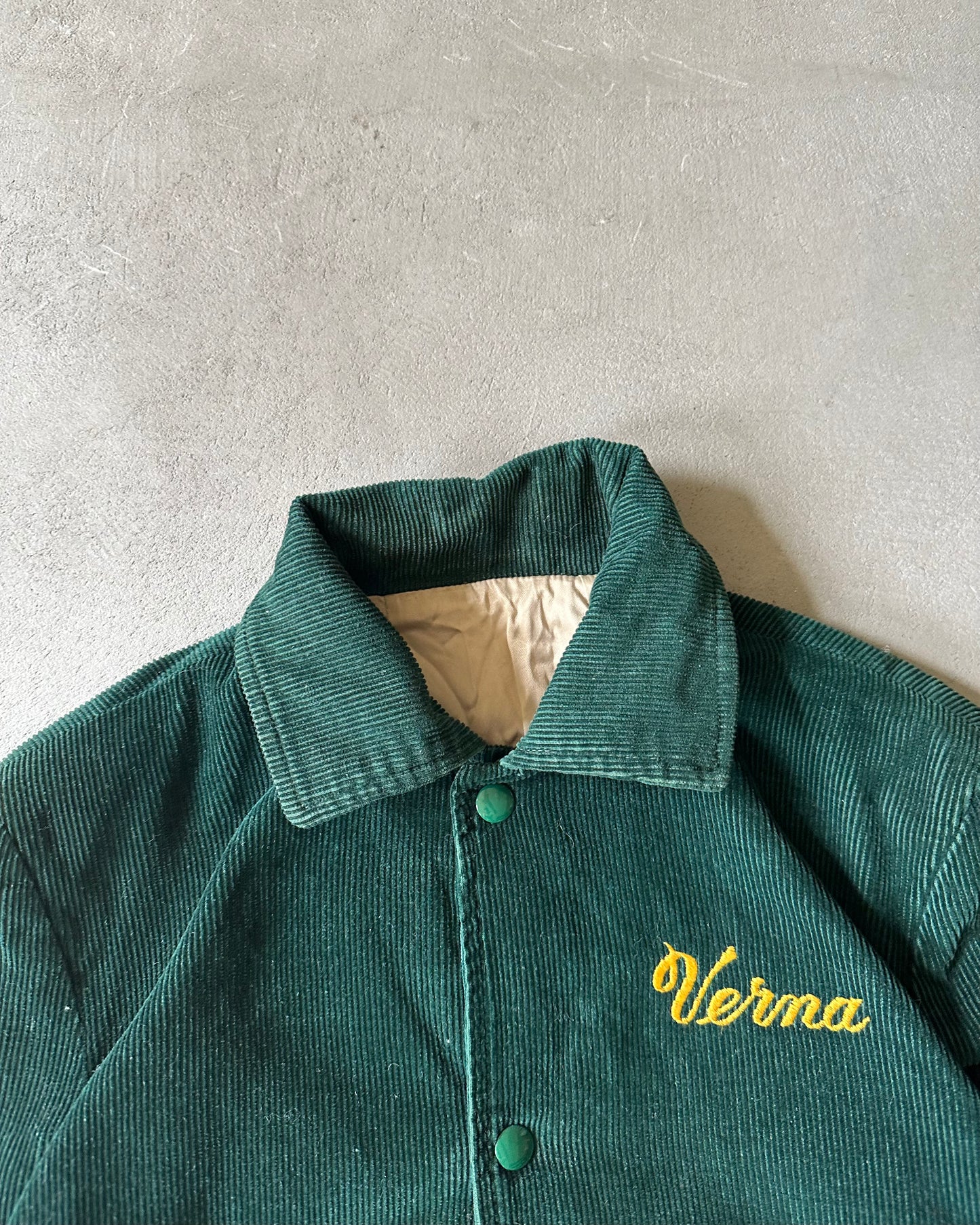 1970s - Green Corduroy Beamsville Varsity Jacket - (W)S