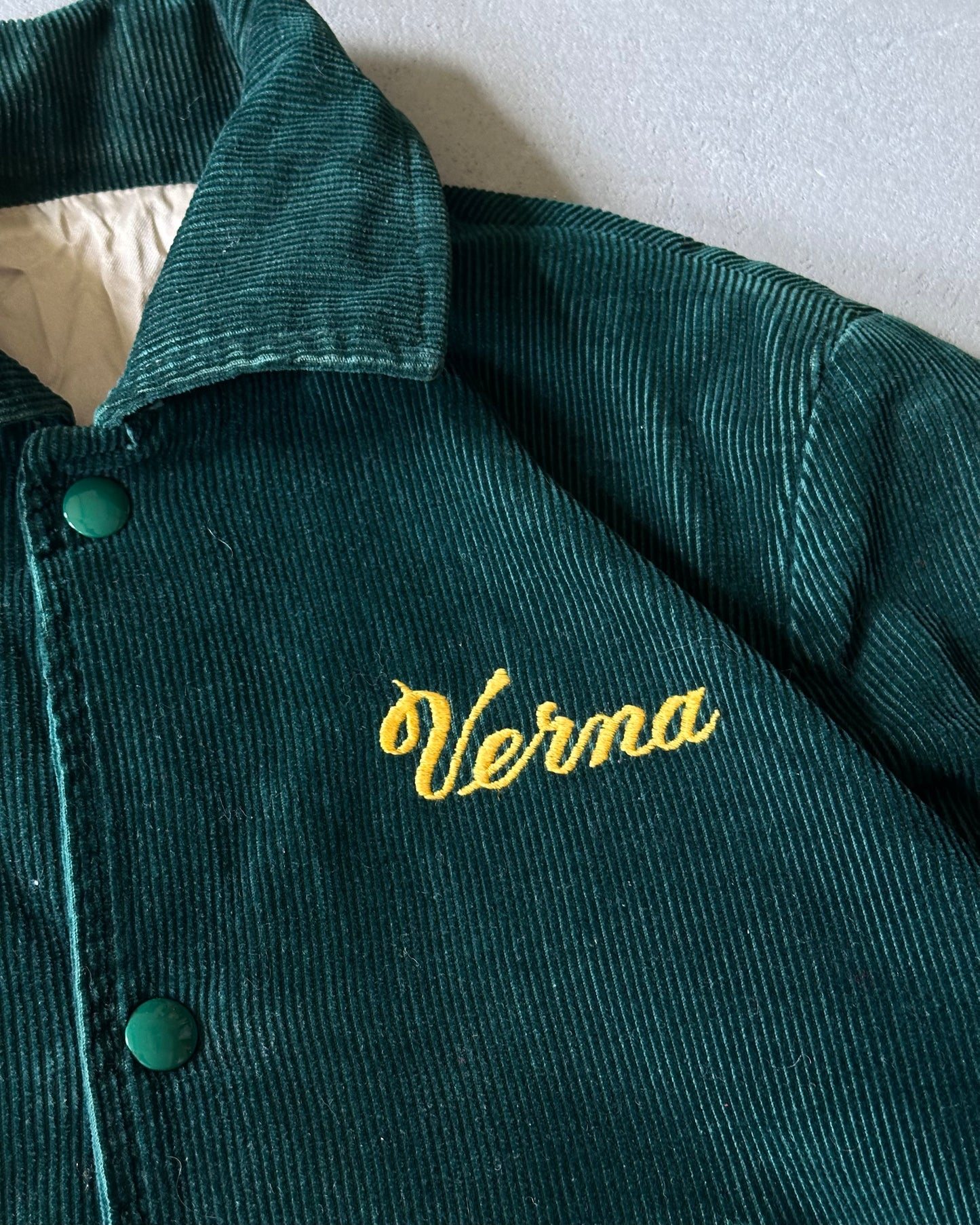 1970s - Green Corduroy Beamsville Varsity Jacket - (W)S