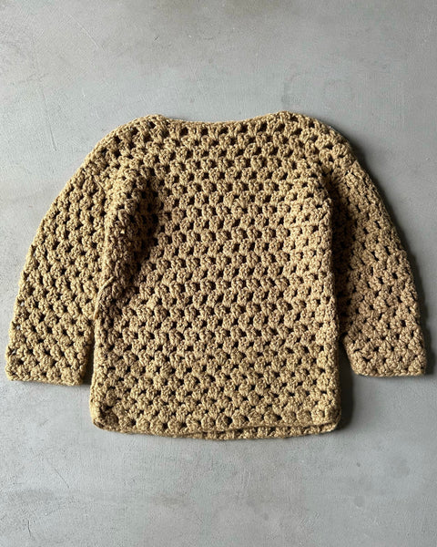 1970s - Camel Losse Knit 3/4 Sleeves Wool Sweater - (W)S