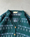 1990s - Green/Lilac Cropped Wool Cardigan - (W)M