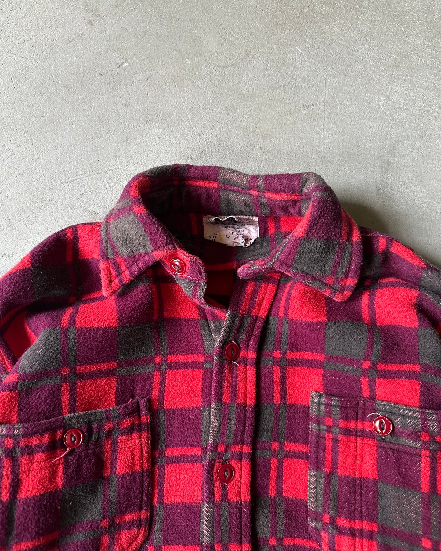 1970s - Red/Grey Champion Plaid Shirt - S