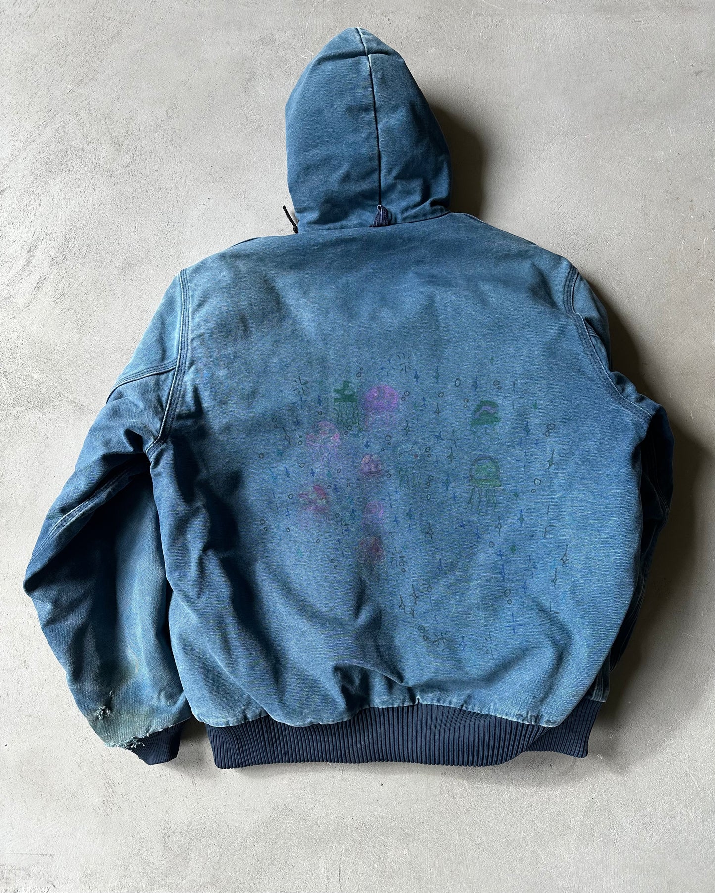 2000s - Distressed Blue Carhartt Jelly Fish Hooded Jacket - L/XL