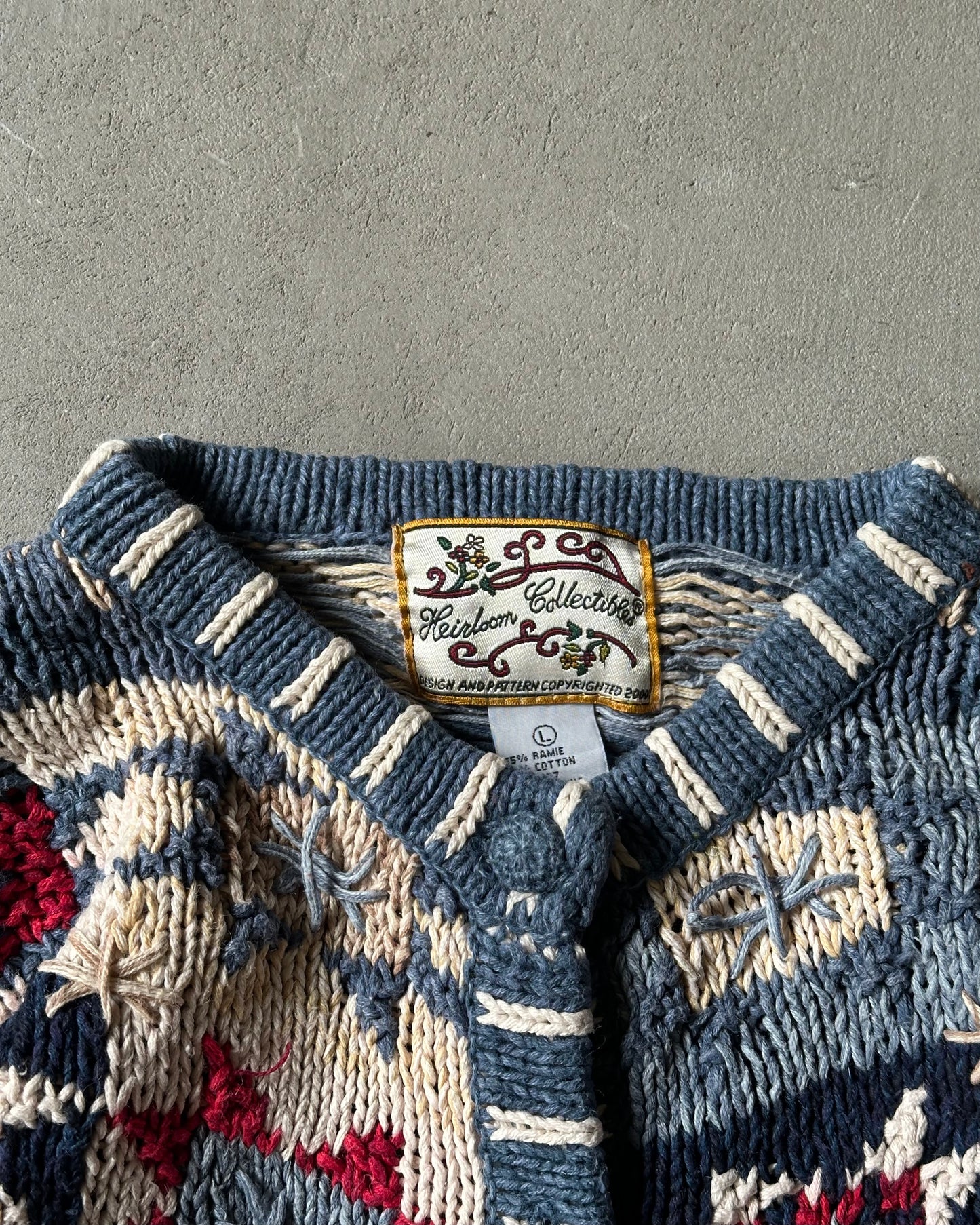 1990s - Distressed Blue/Red Patchwork Cardigan - (W)M/L